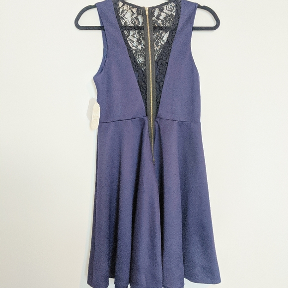 Altar'd State Navy black lace flair dress medium - Picture 5 of 7